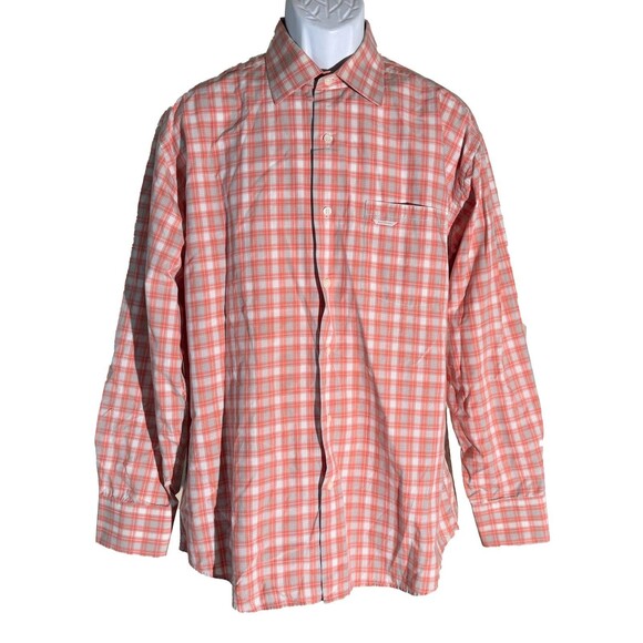 ALEX CANNON Men's Long Sleeve Button Down Plaid Shirt Orange White Large - Picture 1 of 6